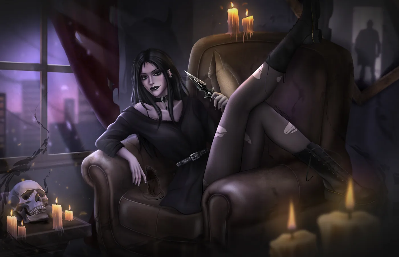 Narrative illustration commission example set in a candlelit room