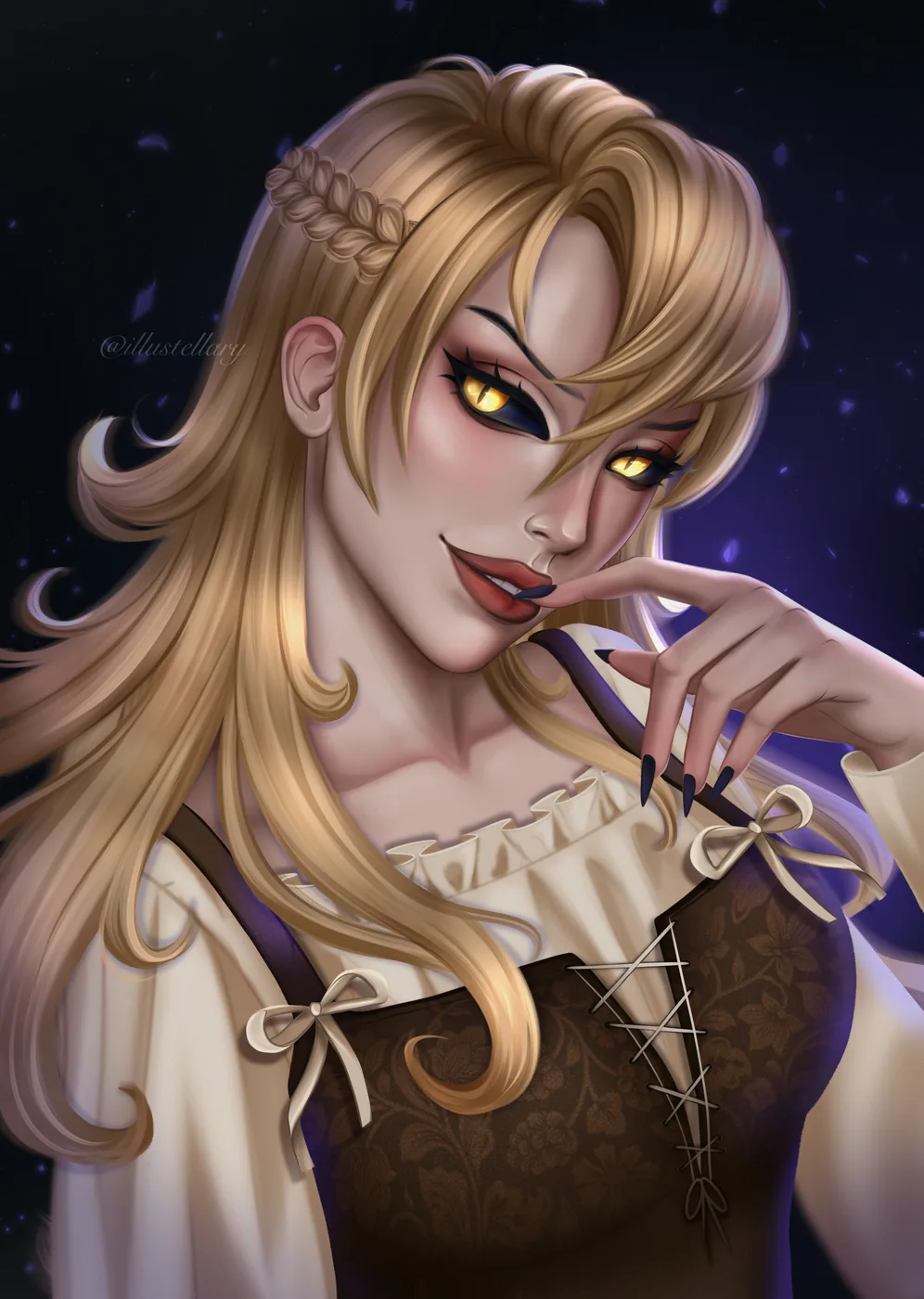 Fantasy portrait of a blonde woman with glowing golden eyes